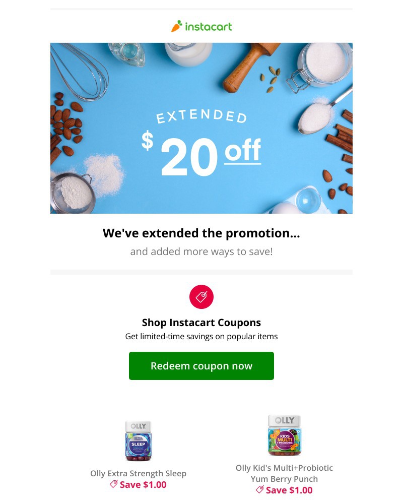 Instacart - 🎉 Extended for you: $20 off your first order