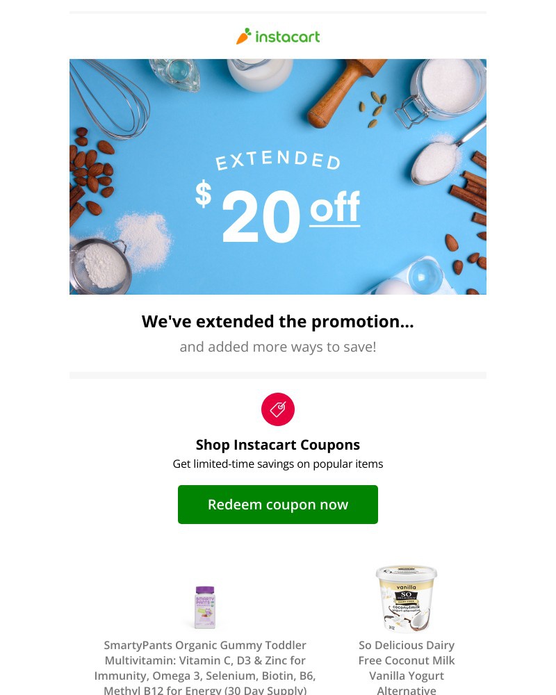 Instacart - 🎉 Extended for you: $20 off your first order