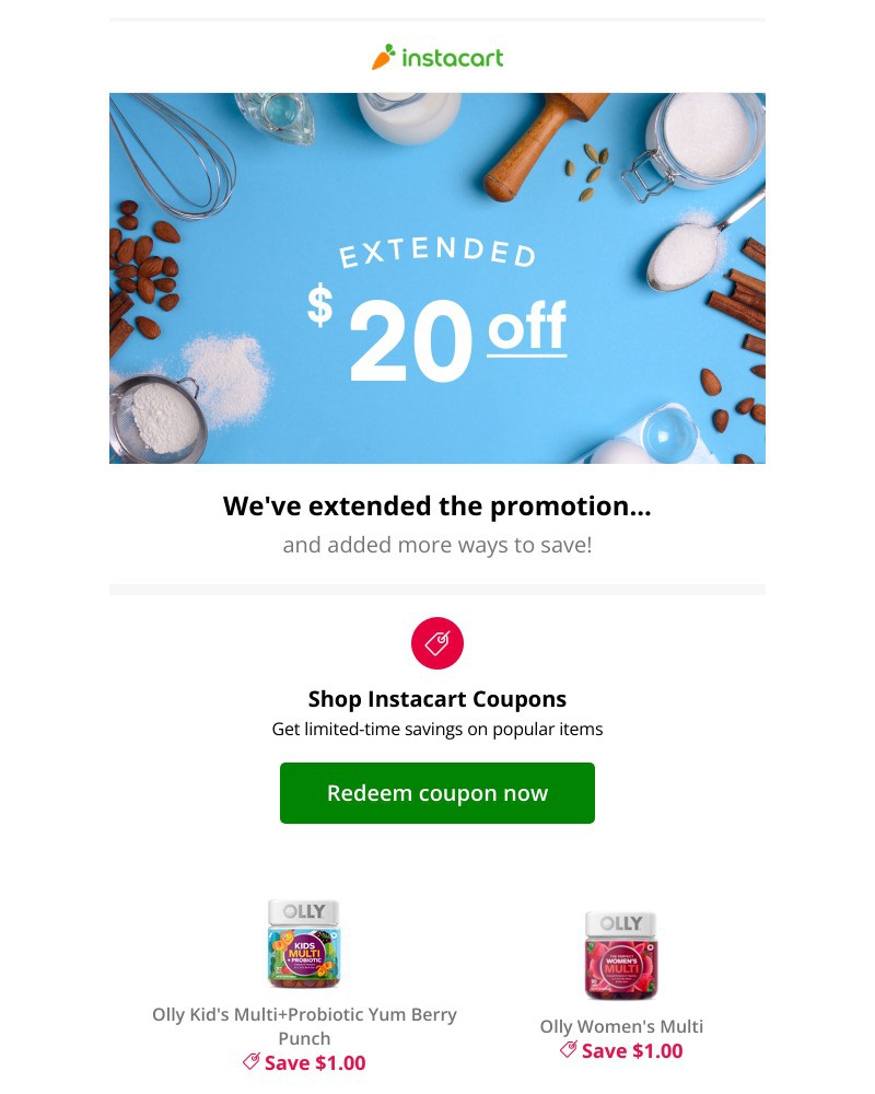 Instacart - 🎉 Extended for you: $20 off your first order