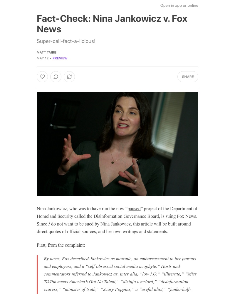 Substack - Fact-Check: Nina Jankowicz v. Fox News