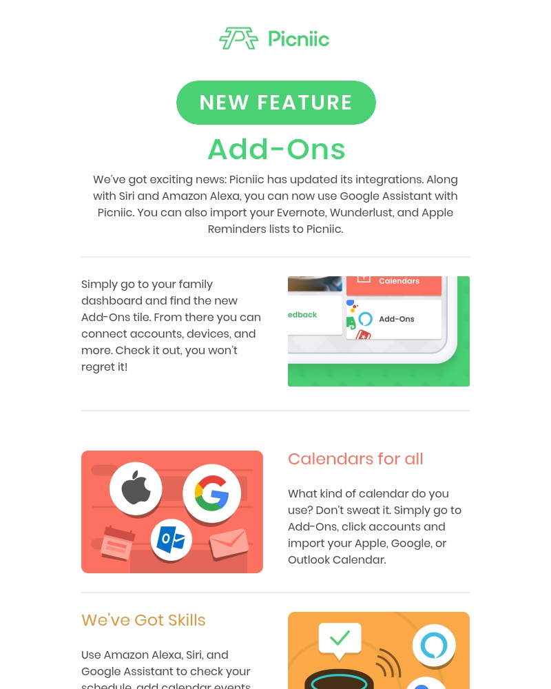 Picniic - Feature Update: New "Add-Ons" Dashboard Tile