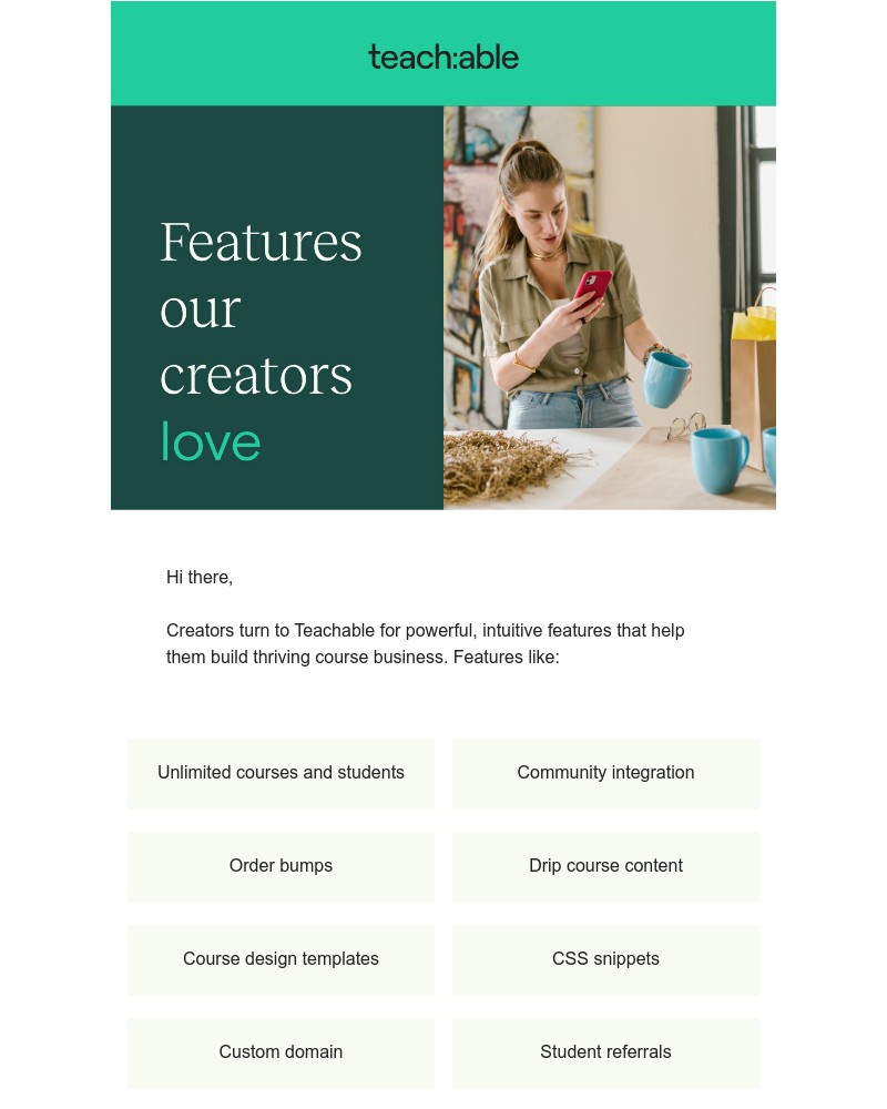 Teachable - Features you can always count on (plus, 20% off ends tonight)