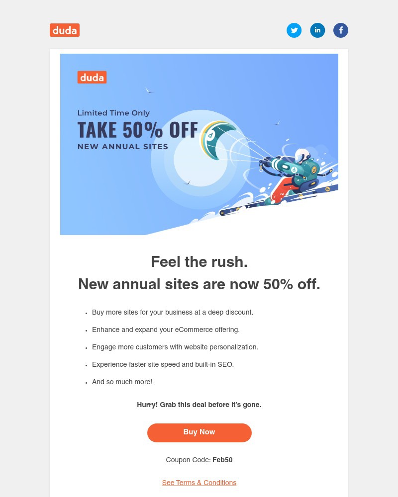 Duda - February sale! 50% off new annual sites…