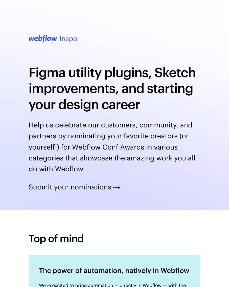 Webflow - Figma utility plugins, Sketch improvements, and starting your design career π§