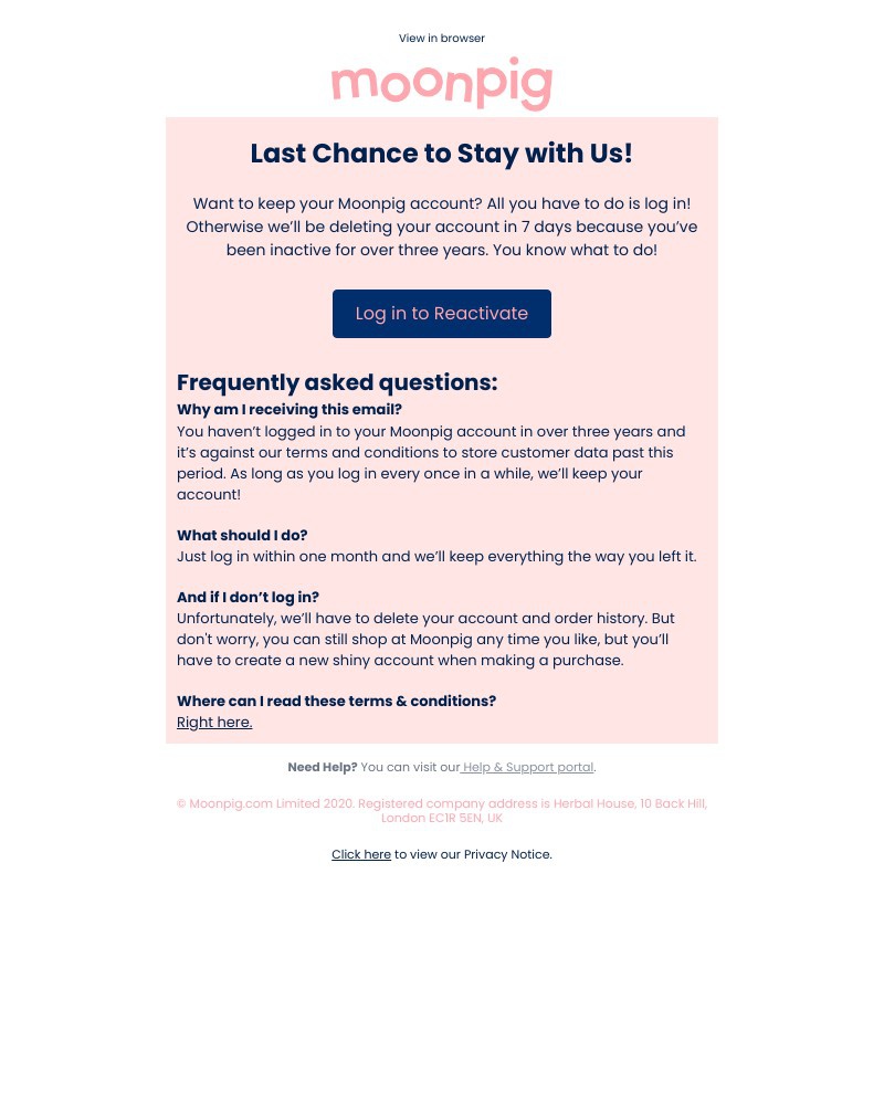 Moonpig - Final Notice: reactivate your account