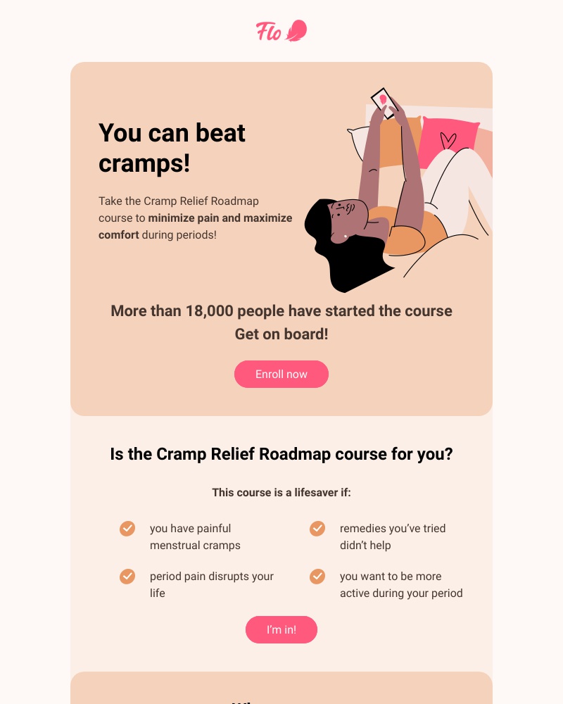 Flo - Flo’s top pick for you: The Cramp Relief Roadmap course is here to help you beat cramps.