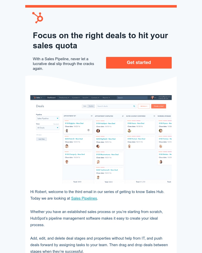 HubSpot CRM - Focus on the right deals to hit your sales quota