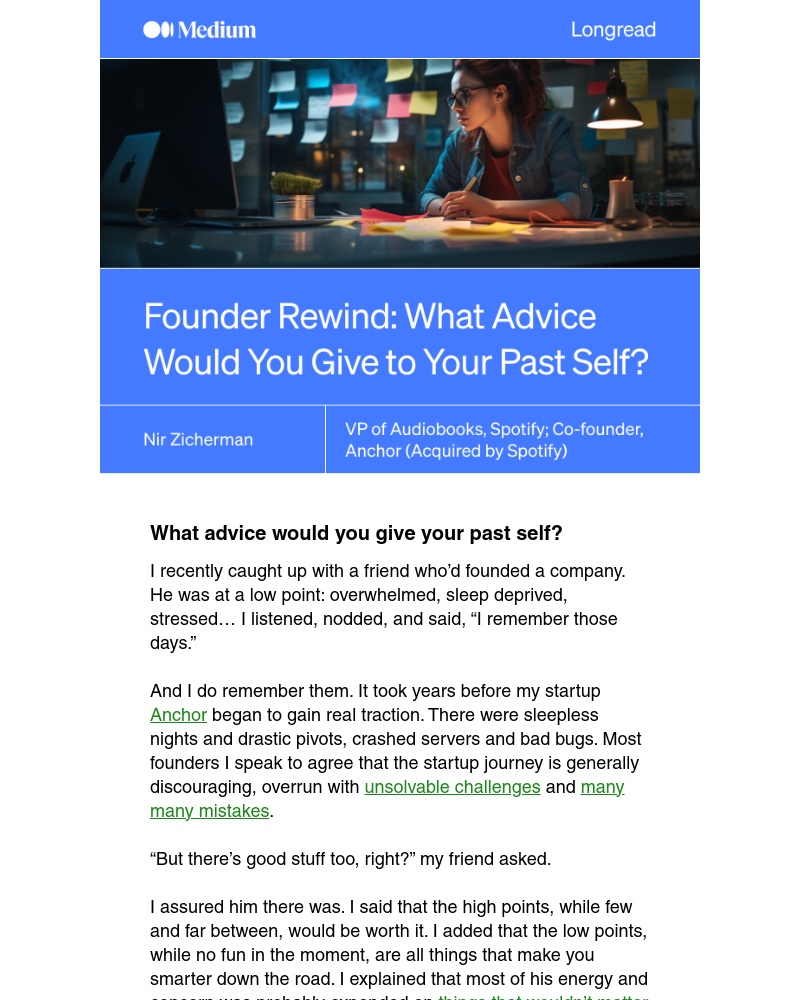 Medium - Founder Rewind: What Advice Would You Give to Your Past Self?