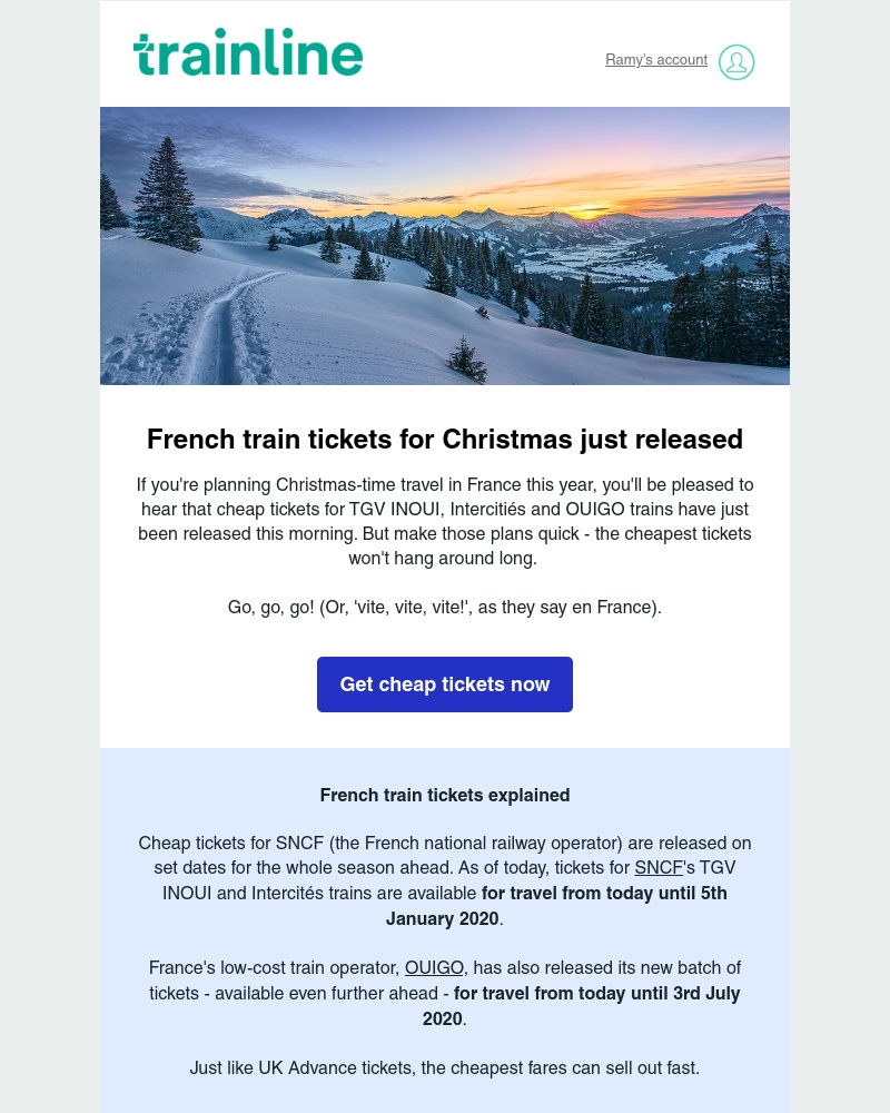 Trainline - French train tickets for Christmas just released