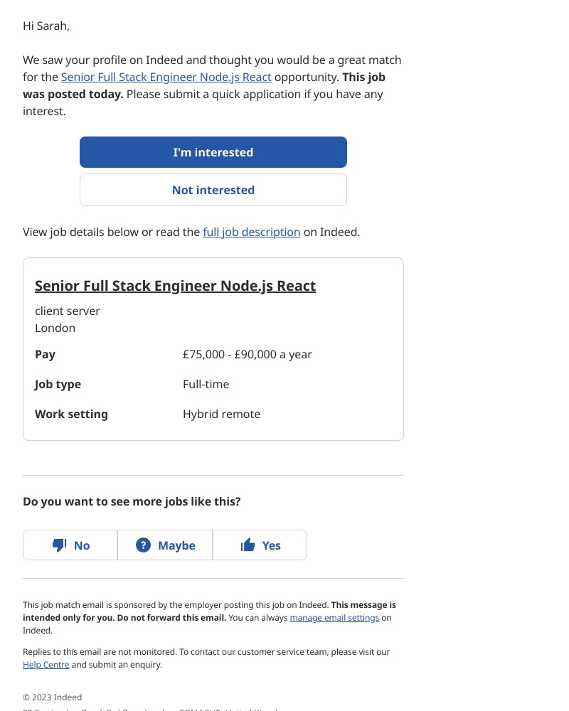 Indeed - Full Stack Developer @ client server