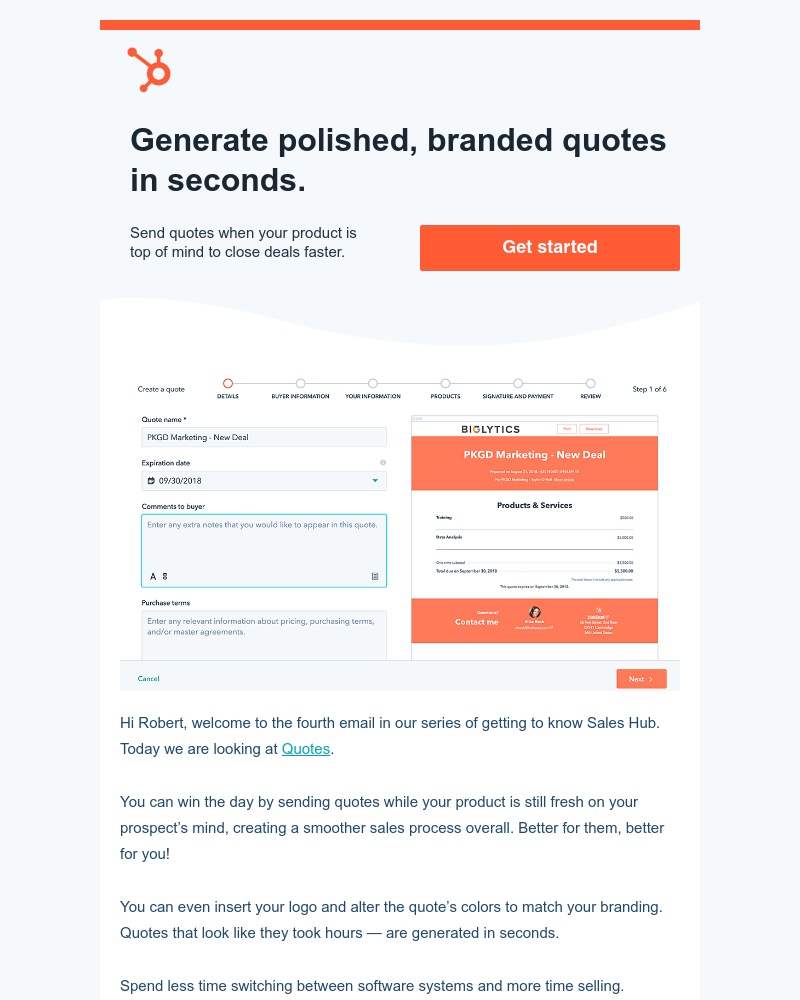 HubSpot CRM - Generate polished, branded quotes in seconds.