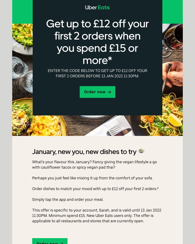 Uber Eats - Get £12 off your first 2 orders