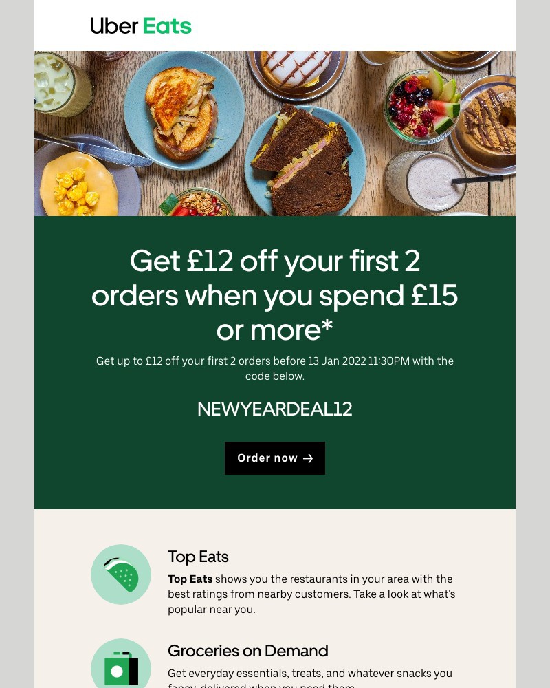 Uber Eats - Get £12 off your first 2 orders