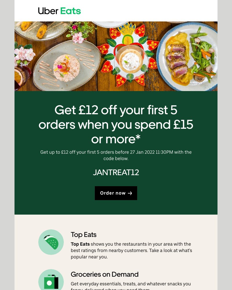 Uber - Get £12 off your first 5 orders