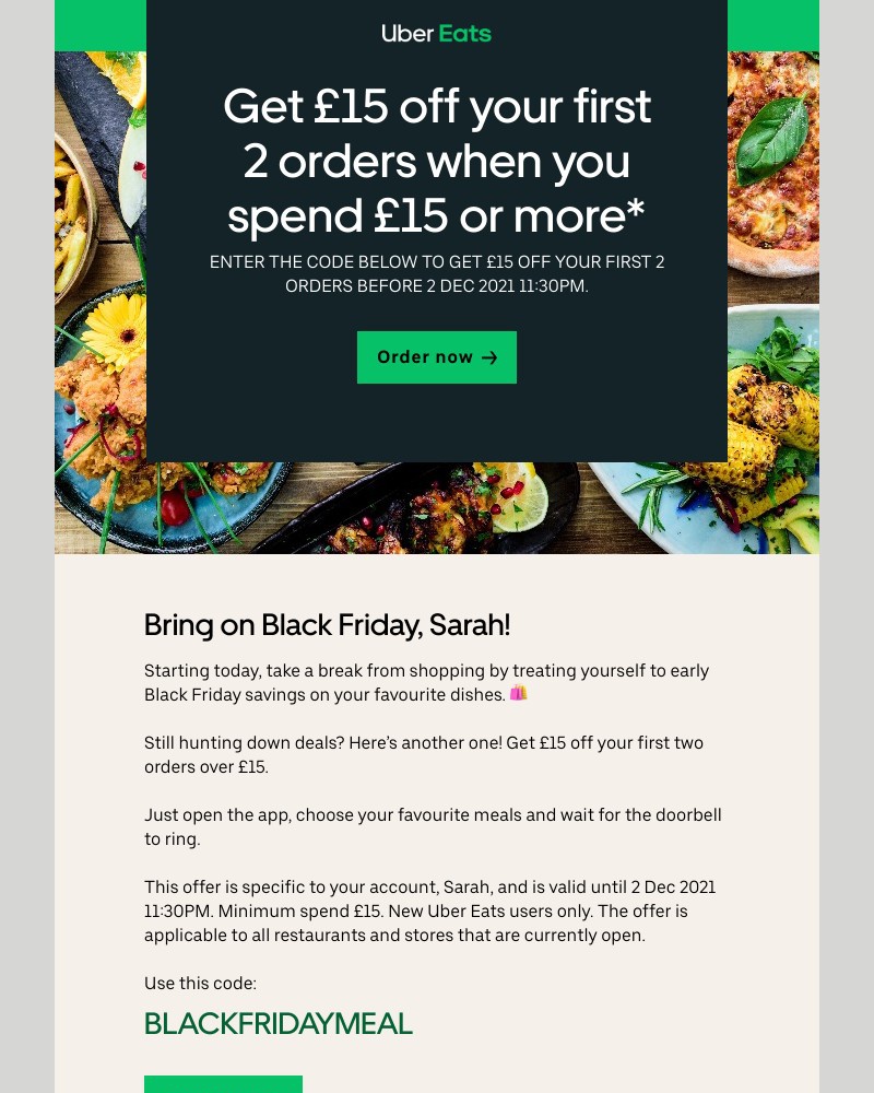 Uber - Get £15 off your first 2 orders