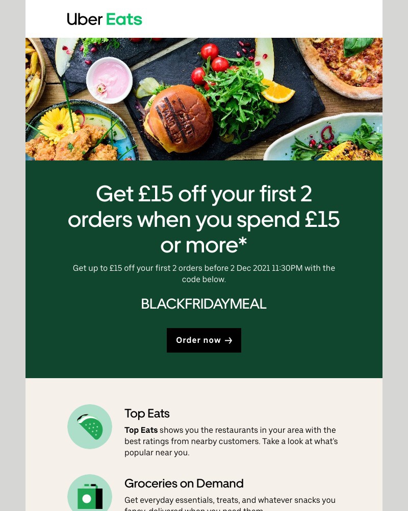 Uber - Get £15 off your first 2 orders