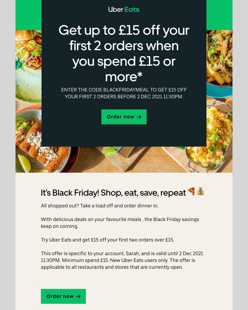 Uber - Get £15 off your first 2 orders