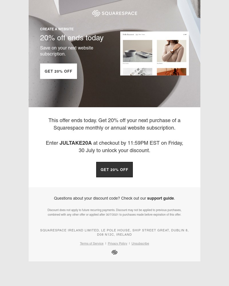 Squarespace - Get 20% off your next website subscription.