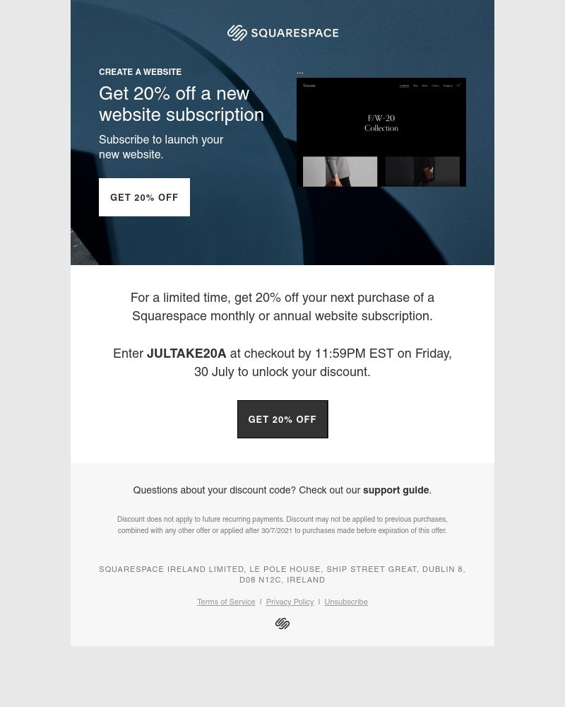 Squarespace - Get 20% off your next website subscription.