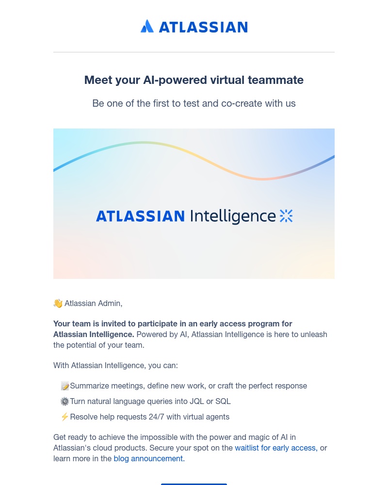 Jira - Get early access: Atlassian Intelligence
