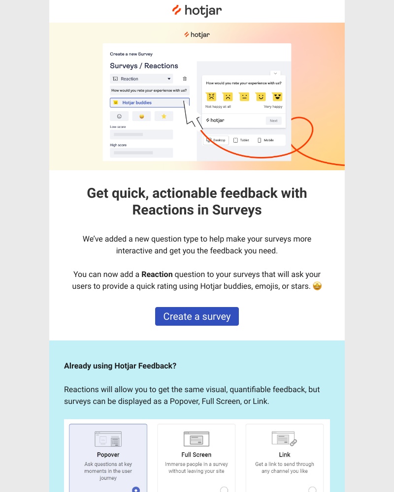 Hotjar - Get quick, actionable feedback with Reactions in Surveys