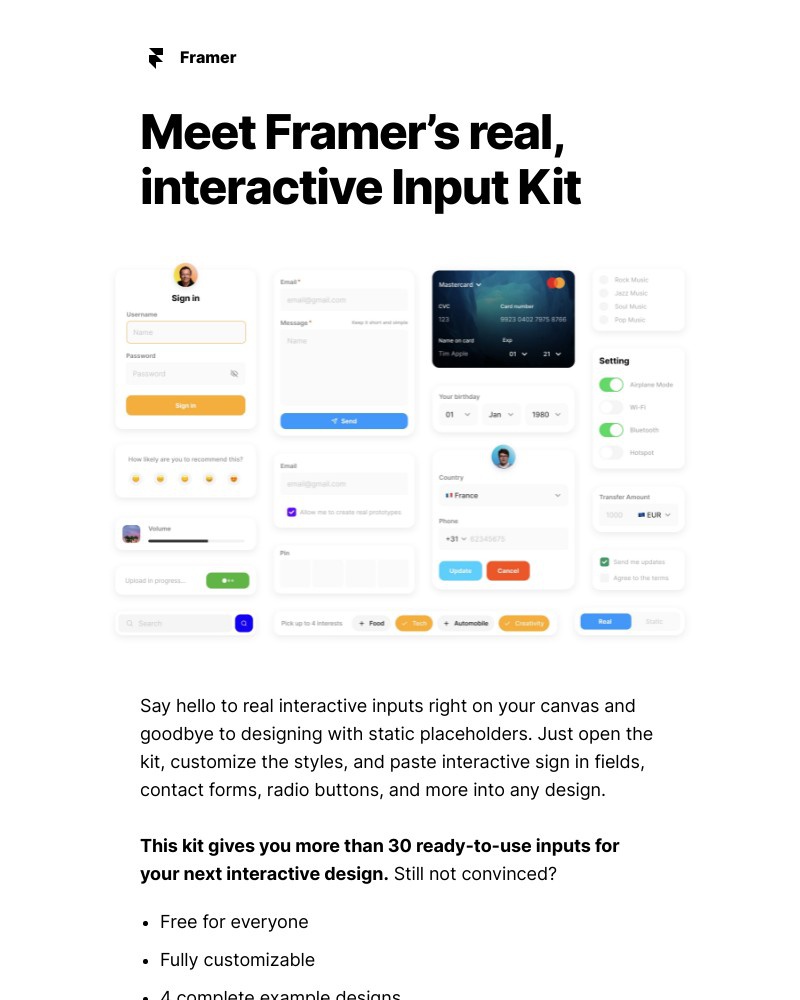 Framer - Get real working inputs right on your canvas