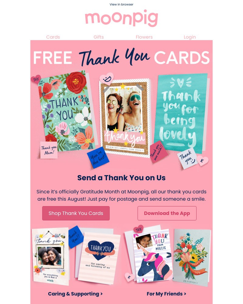 Moonpig - Get your FREE thank you card! π·π