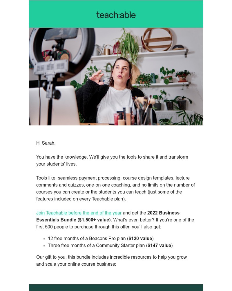 Teachable - Grab the 2022 Business Essentials Bundle while you can.
