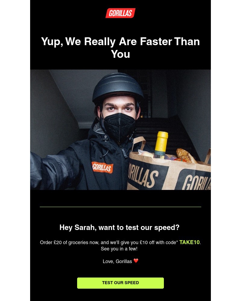 Gorillas - Groceries delivered in minutes + £10 off 🎁