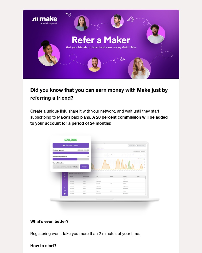 Make.com - Happy with Make? Get your friends on board and earn money! 💰
