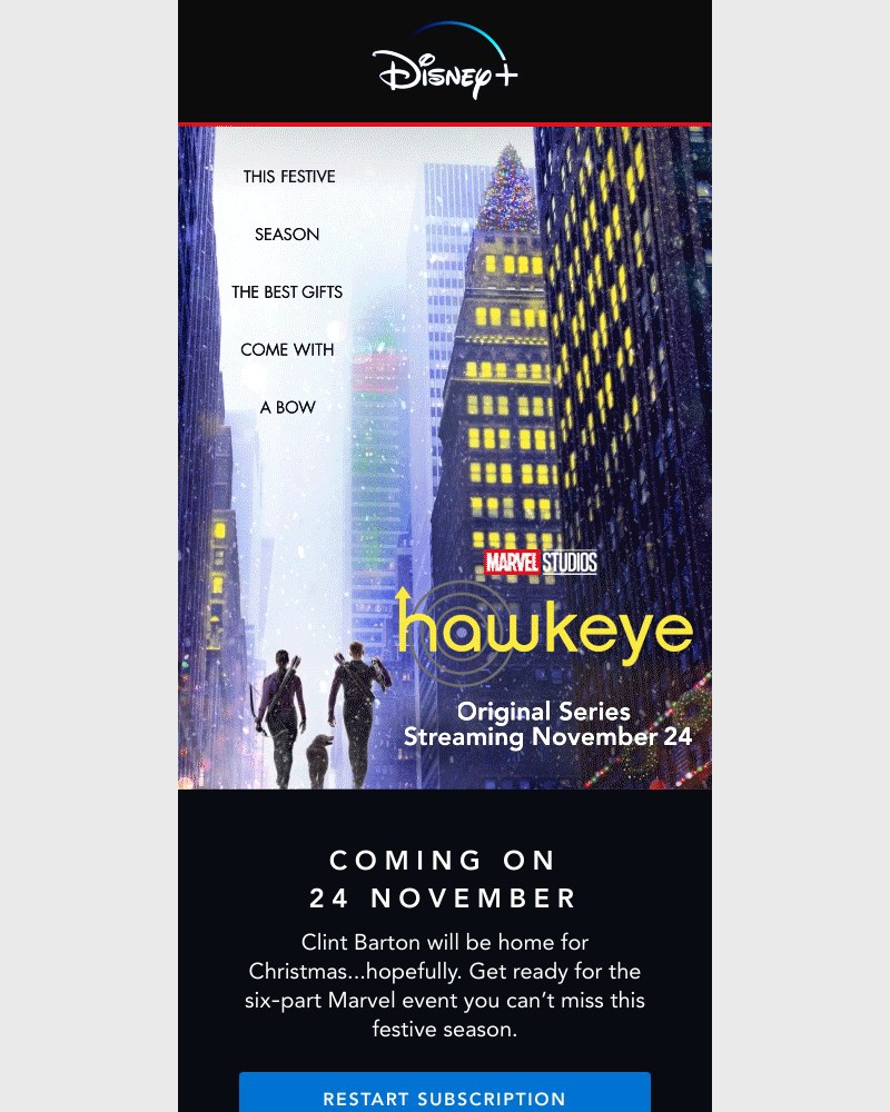 Disney+ - Hawkeye drops on Wednesday 🏹