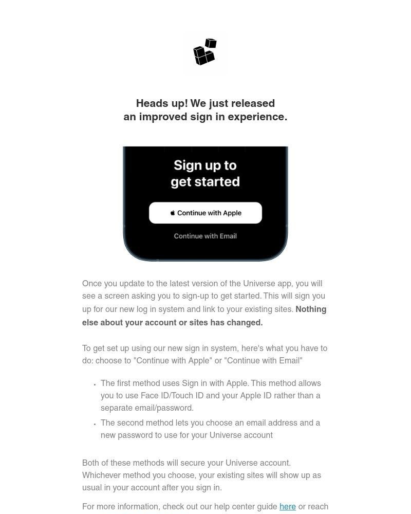 Universe - 🚨Heads up! We’ve improved sign in on Universe
