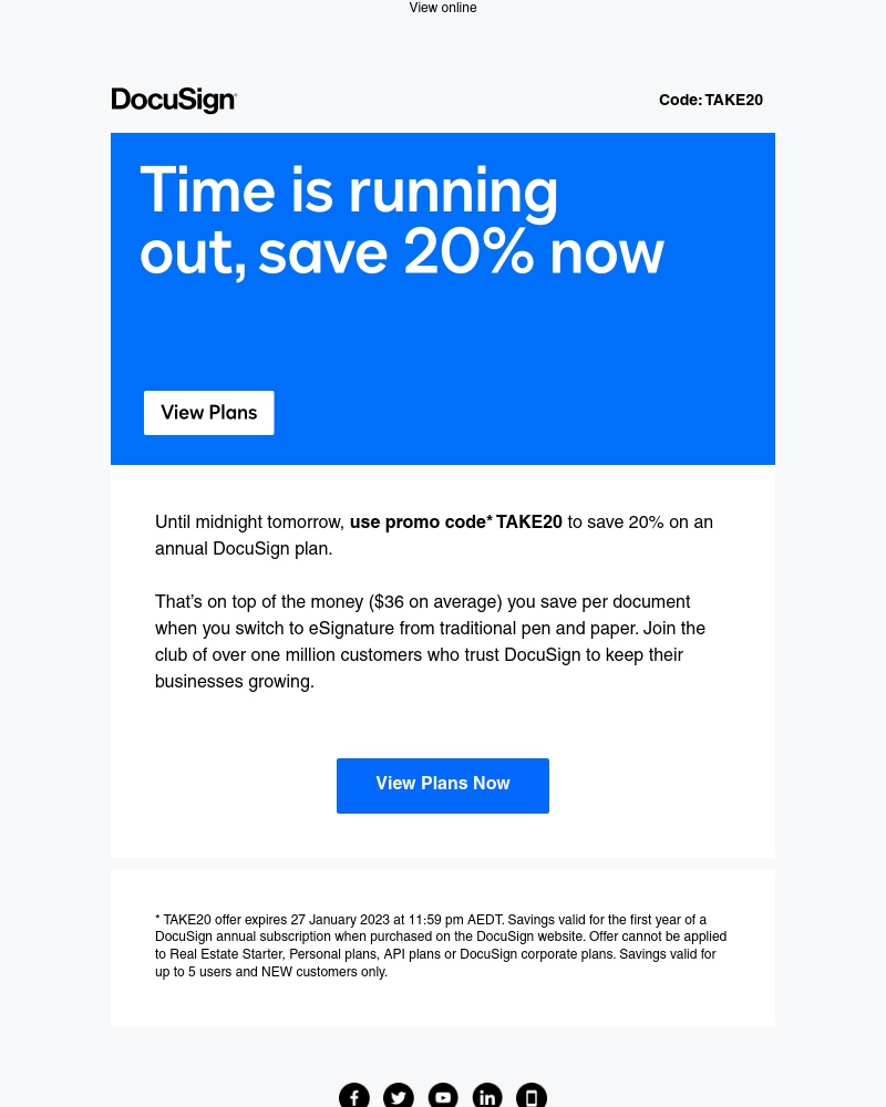 Docusign - Hear that? It’s the final countdown for 20% off savings