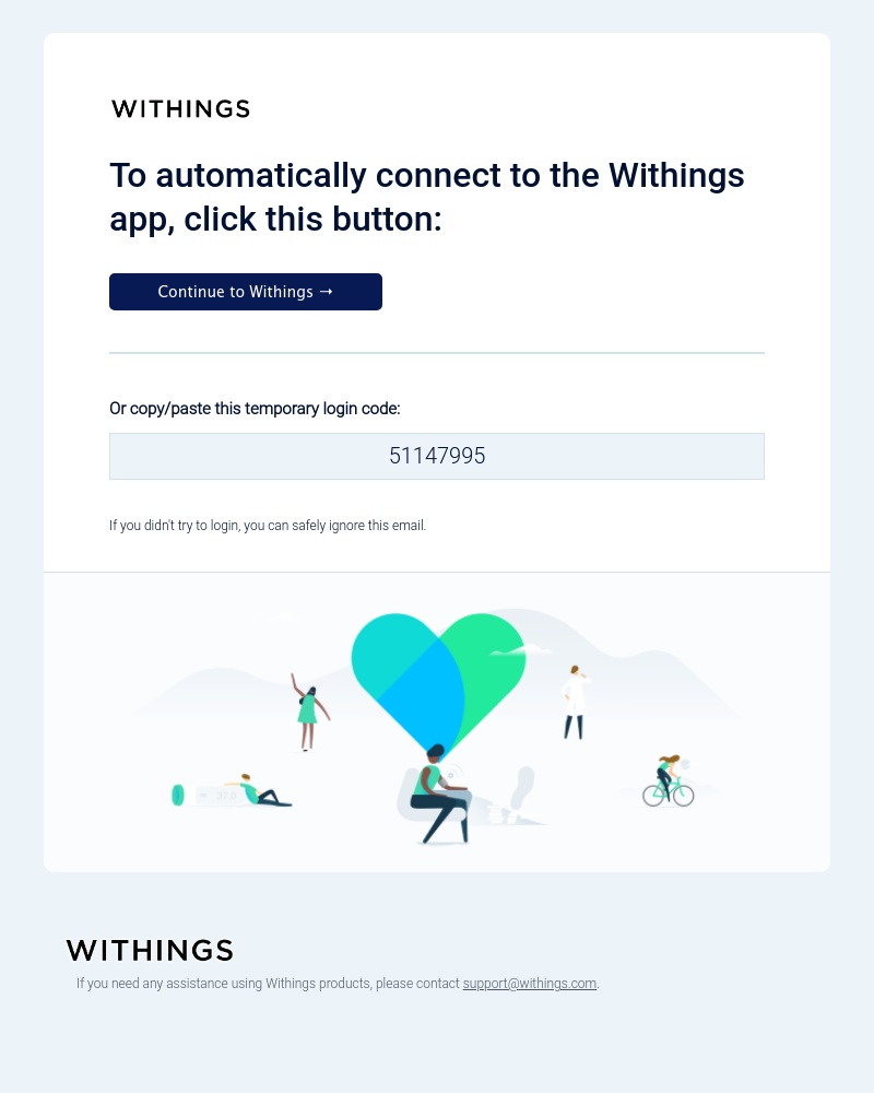 Withings Healthmate - Here is your temporary login code