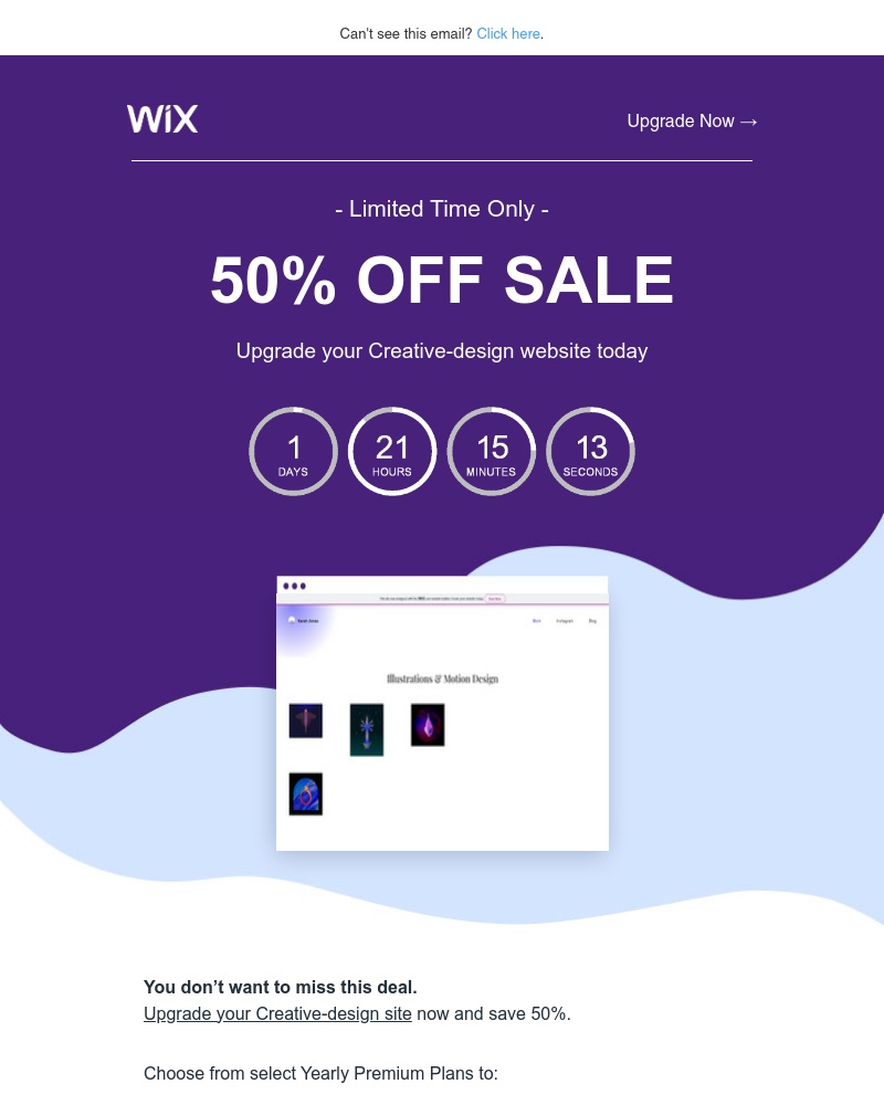 Wix - Here’s 50% OFF: Upgrade Creative-design to a Premium plan