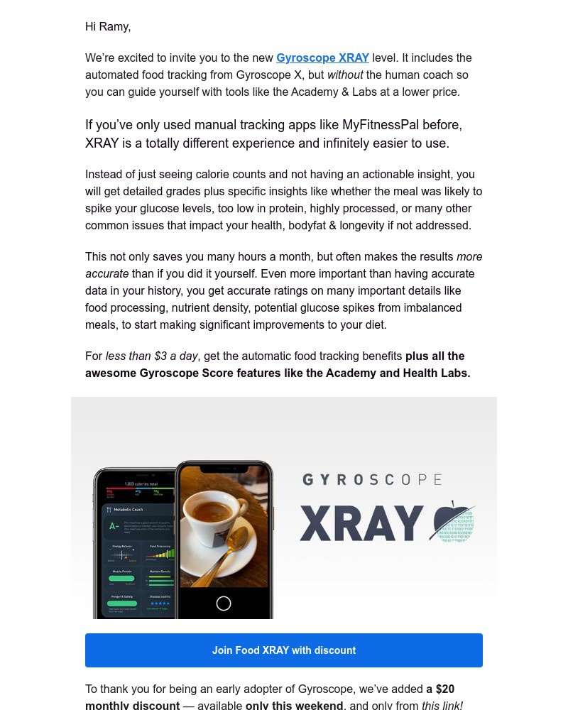 Gyroscope - Hey Ramy you’re invited to the Food XRAY beta! 🍏✨