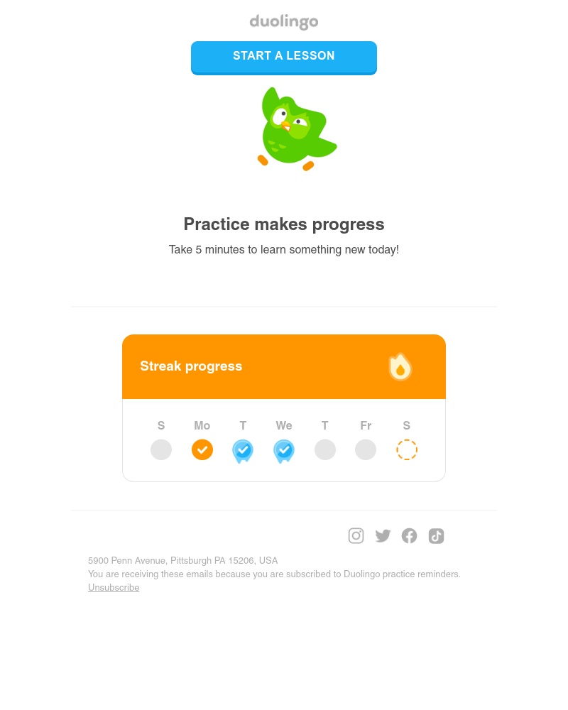 Duolingo - Hi Sarah! Got 5 minutes? Time for a tiny French lesson.