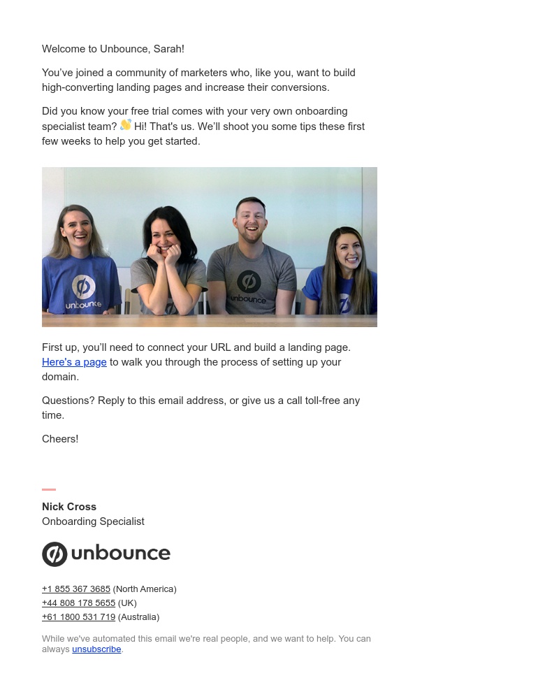 Unbounce - Hi Sarah! Welcome to Unbounce