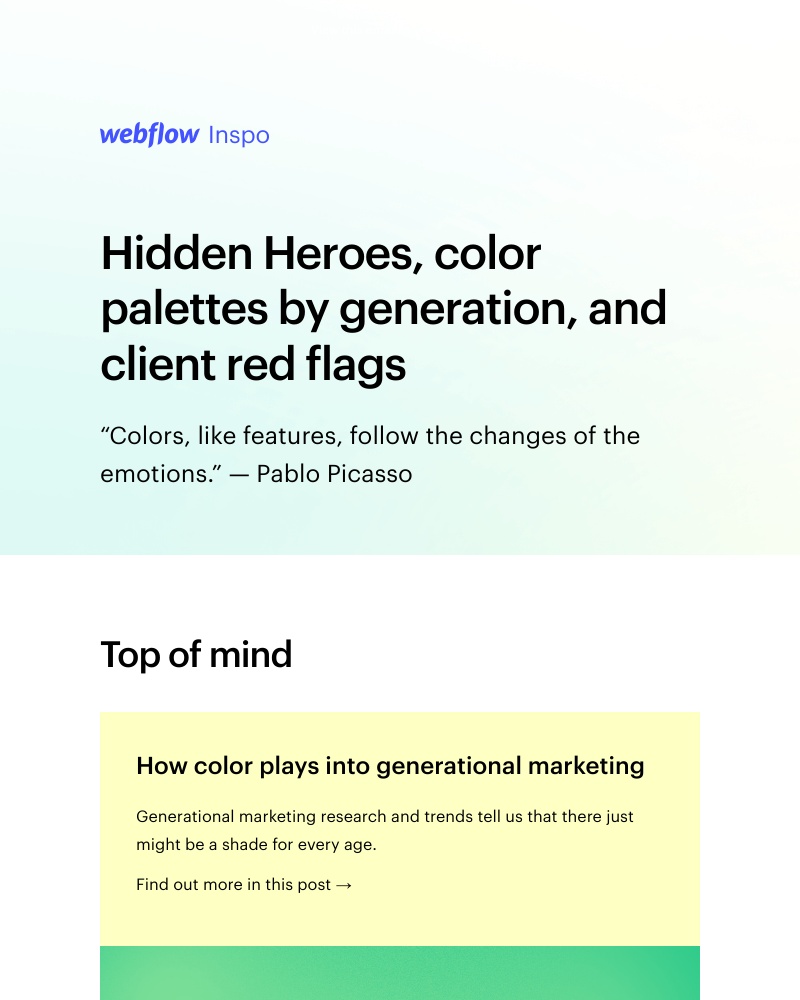 Webflow - Hidden Heroes, color palettes by generation, and client red flags π©