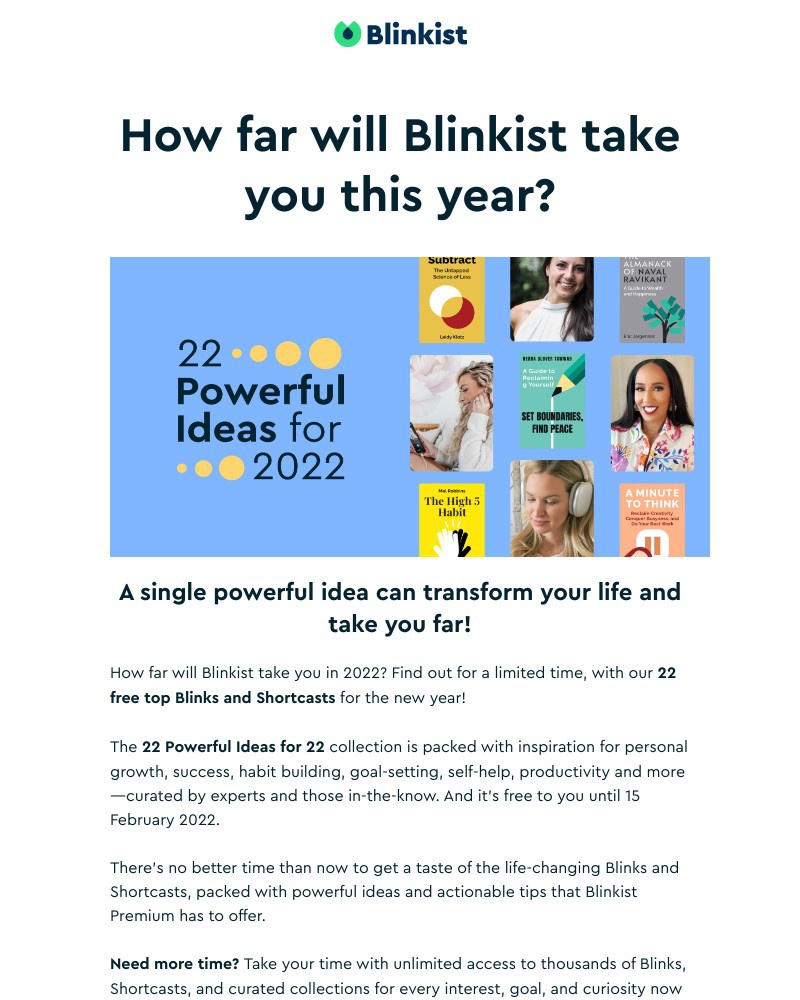 Blinkist - 🚀 How far will Blinkist Premium take you in 2022?