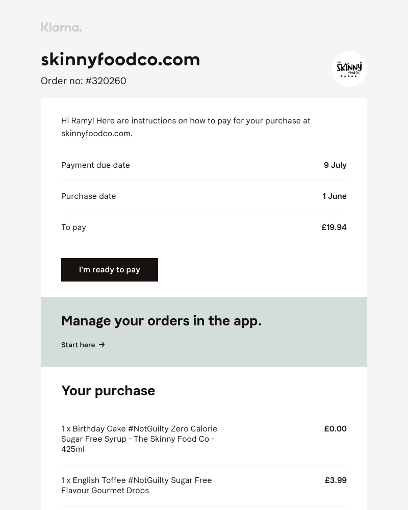 Klarna - How to pay for your order at skinnyfoodco.com