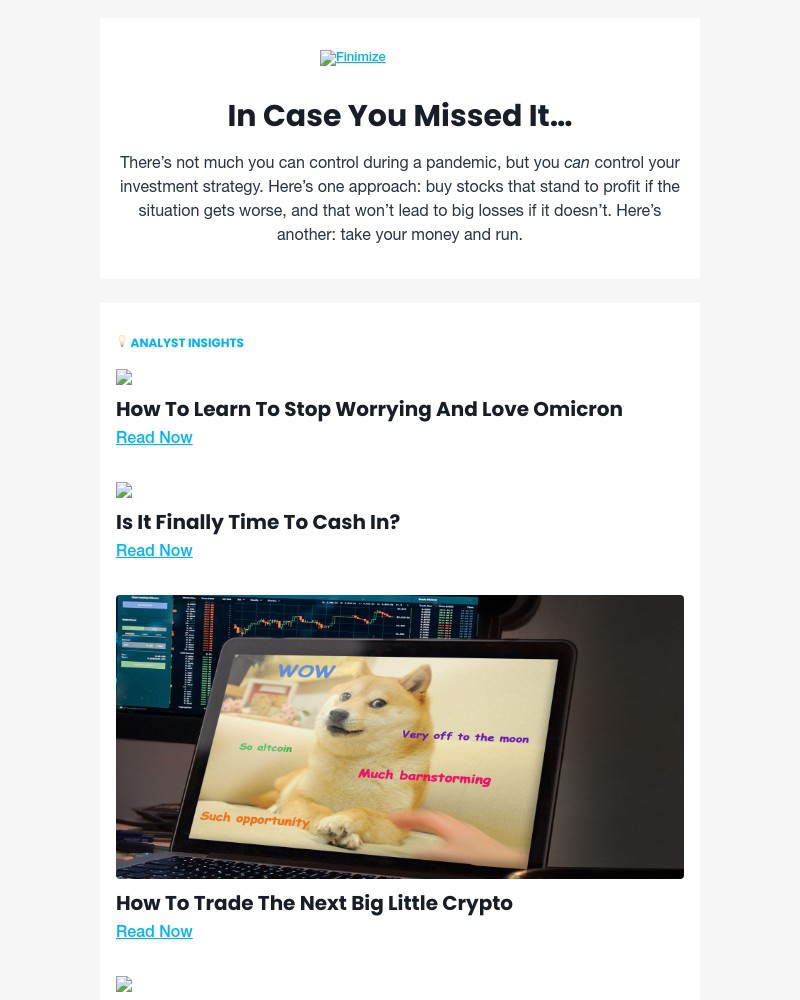 Finimize - 😷 ICYMI: The stocks that will see you through Omicron