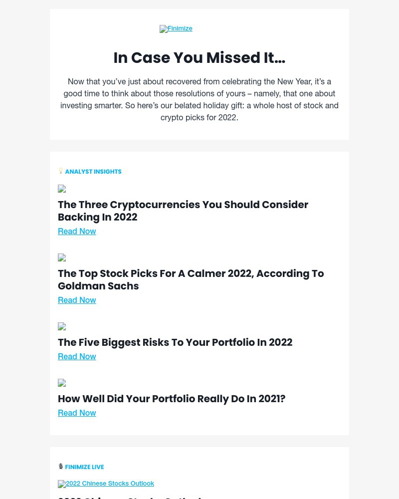 Finimize - 🎊 ICYMI: The three cryptos to back in 2022