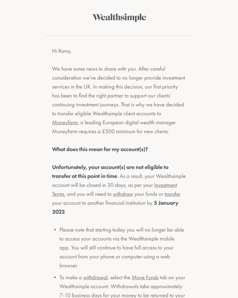 Wealthsimple - Important update about your Wealthsimple account