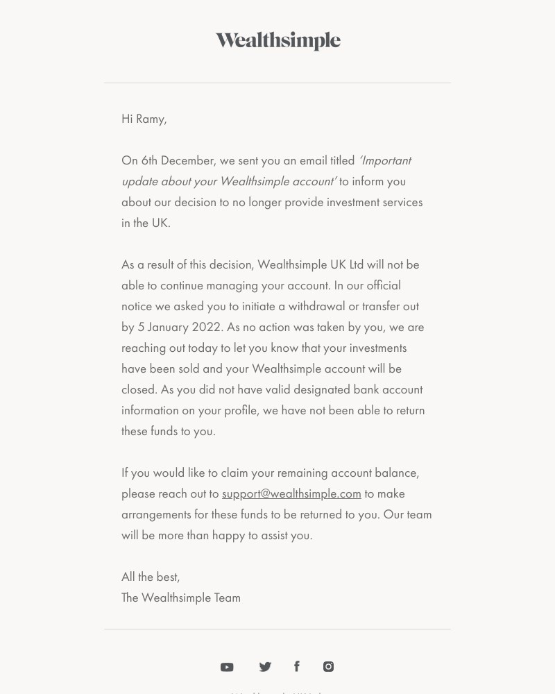 Wealthsimple - Important update about your Wealthsimple account