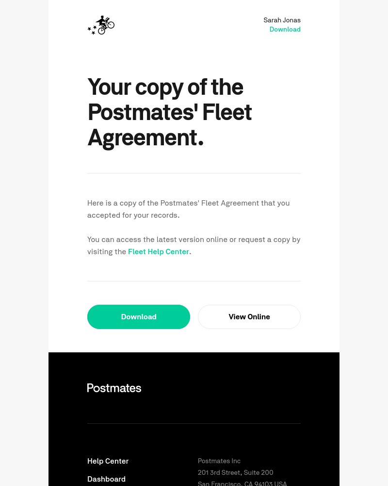 Postmates - Important: Your Postmates' Fleet Agreement