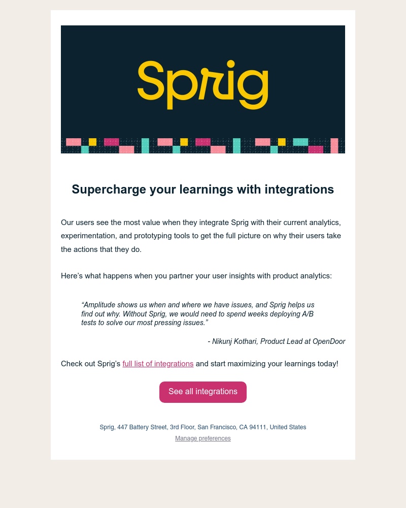 Sprig - Integrate Sprig with your tech stack