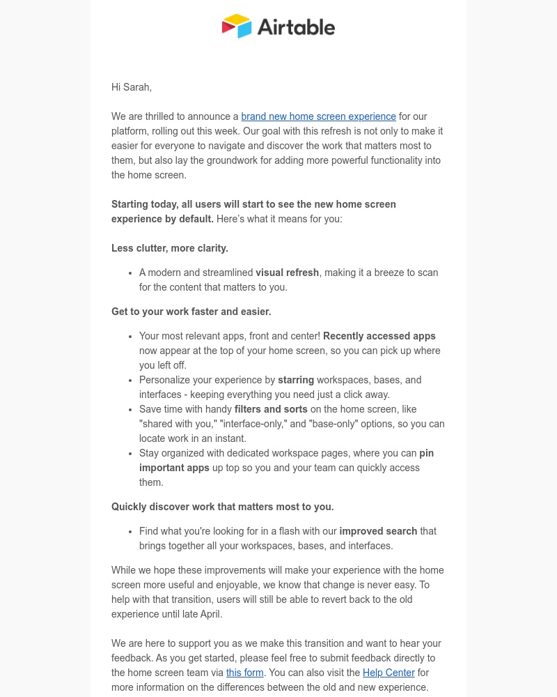 Airtable - πIntroducing: A refreshed home screen experience