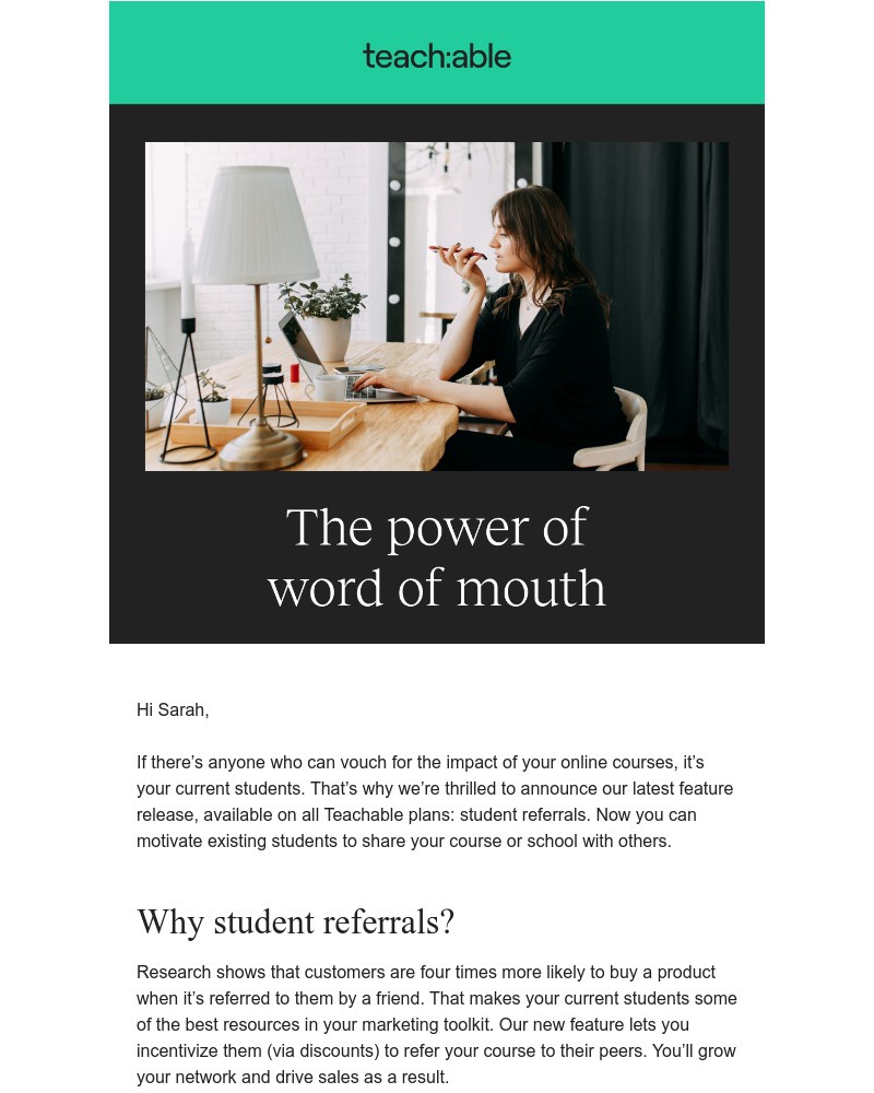 Teachable - Introducing student referrals on Teachableāa new way to earn more