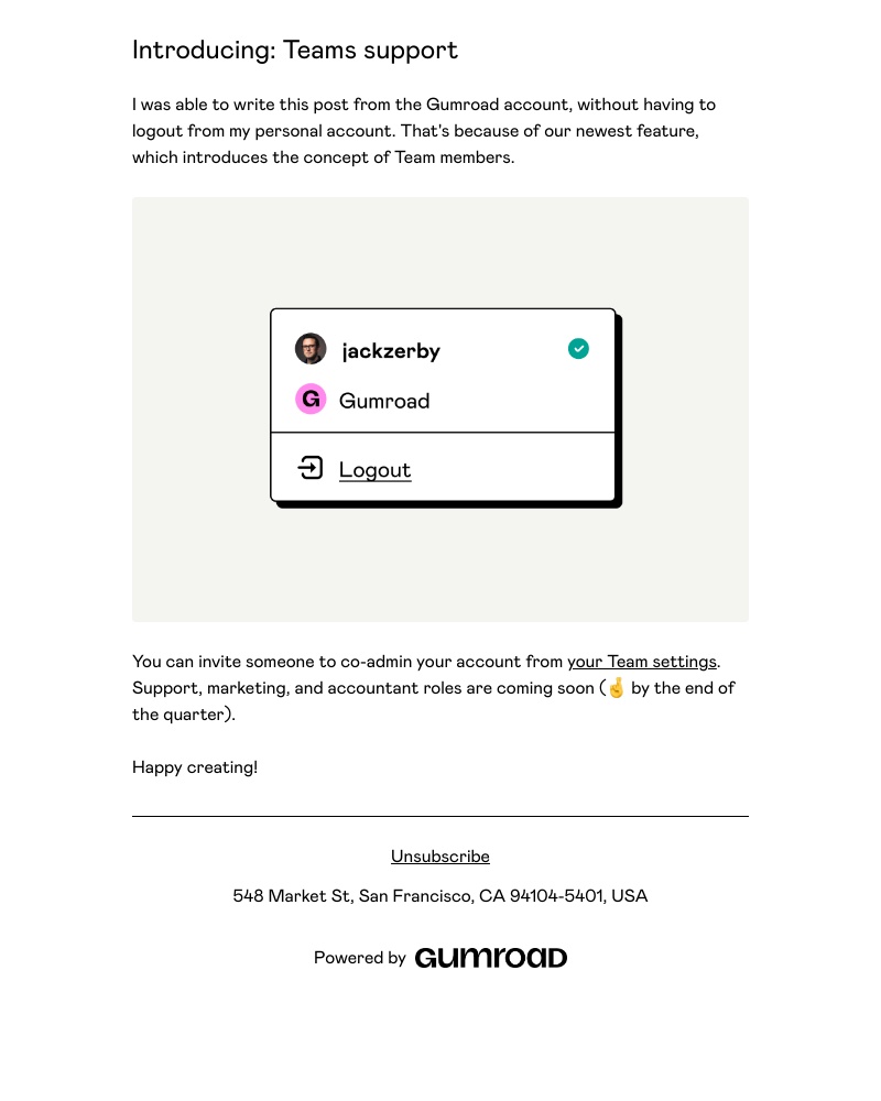 Gumroad - Introducing: Teams support